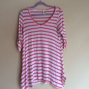 Pink and white striped tee