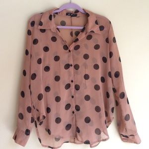 Nude polka dot button down