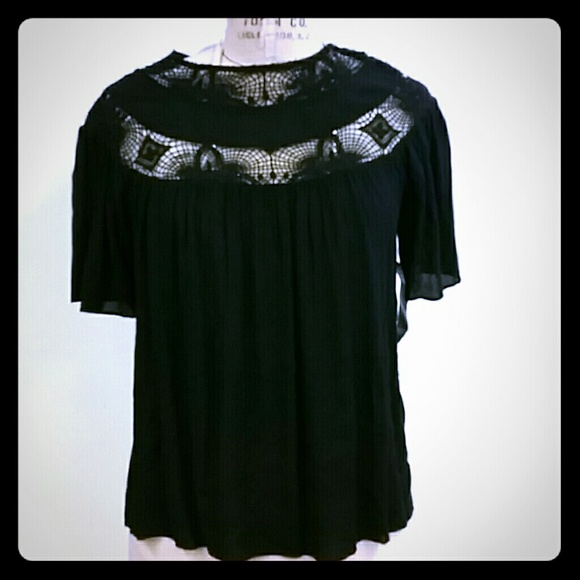 Zara boho woven top with lace yoke