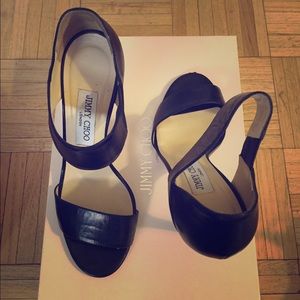 Jimmy Choo Black Leather High Heel Sandal
