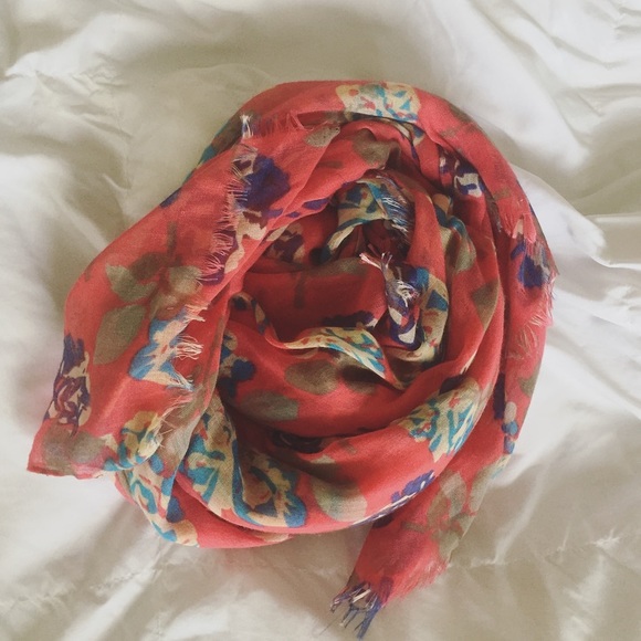Orange Floral Print Scarf