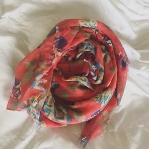Orange Floral Print Scarf