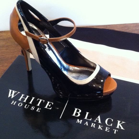 WHBM - NEW!! Brown & Black Peep Toe "CRYS" Heels