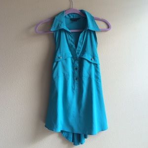 Blue collared tank with racer back