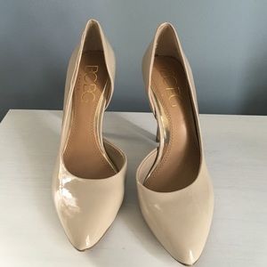 BCBG patent leather nude pumps