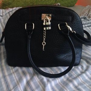 Black, bucket purse with strap
