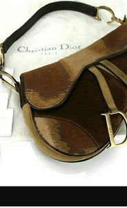 Christian Dior suede and pony hair saddle bag