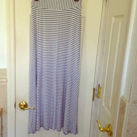 Grey and white striped maxi skirt