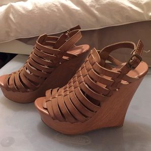 Strap tan wedges