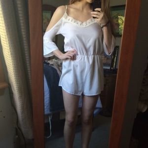 White bare shoulder romper