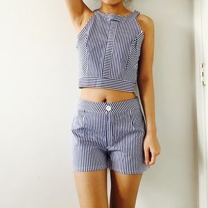 NWOT Blue Stripe Crop Top and Shorts