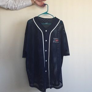 Tommy Sports navy mesh button down