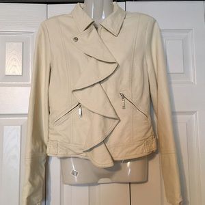 Moto soft buttery cream faux leather fitted jacket