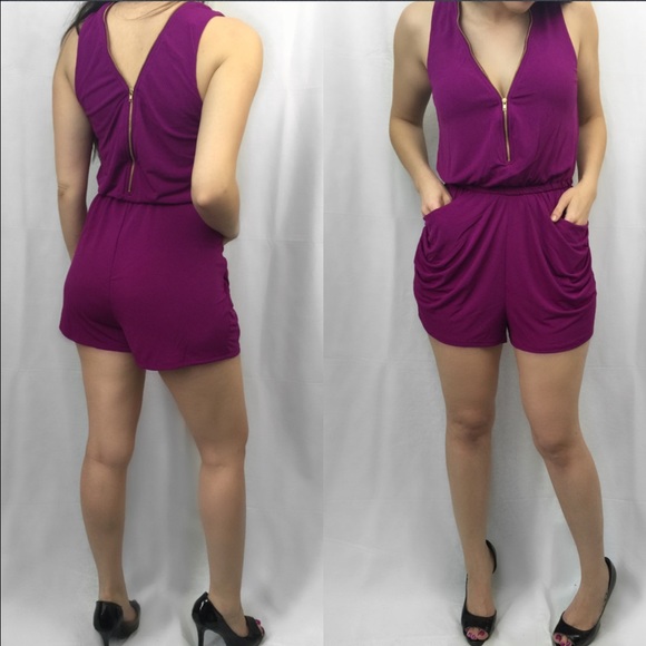 ValMarie Boutique Pants - ❗️LAST 1-SMALL-PURPLE FUCHSIA ZIPPER RUCHED ROMPER ValMarie Boutique Pants - ❗️LAST 1-SMALL-PURPLE FUCHSIA ZIPPER RUCHED ROMPER