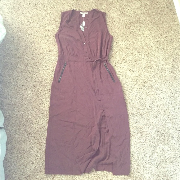 NWT- Brown Midi Dress - zipper & metal details