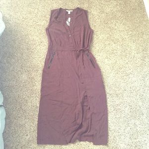 NWT- Brown Midi Dress - zipper & metal details