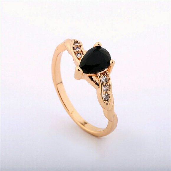 18KGP Black CZ Teardrop Ring