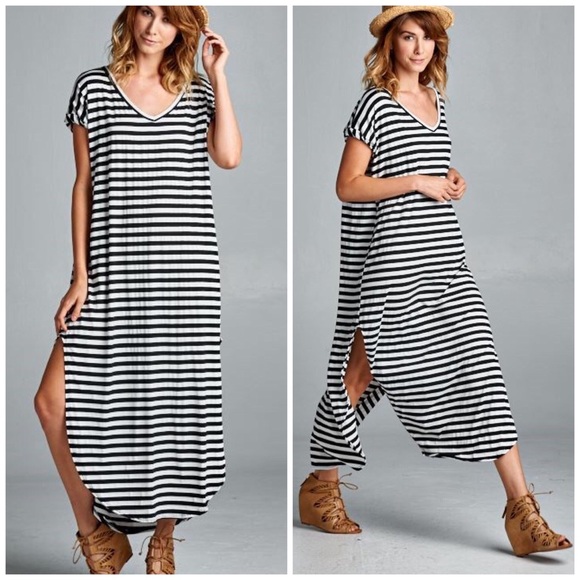 Gray Striped Maxi Dress chiffon - Picture 3 of 4