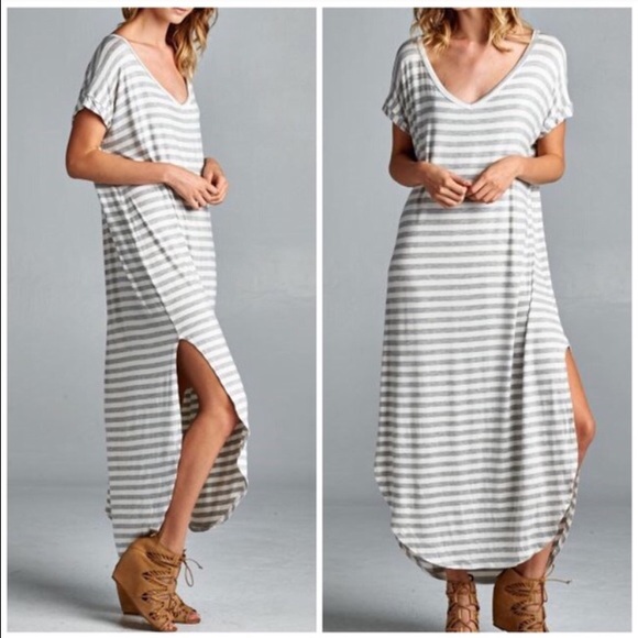 Gray Striped Maxi Dress chiffon - Picture 4 of 4