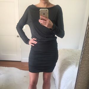 Velvet gray long sleeve cotton ruched mini dress