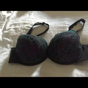 Lane Bryant black, teal & purple lace bra