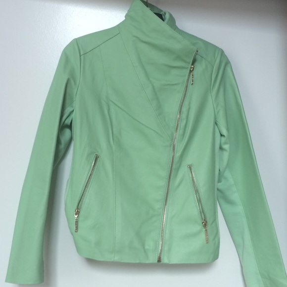 IMAN faux leather Moto jacket in Mint green. NWB
