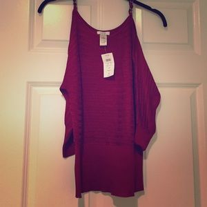 NWT Maroon Cache shirt with exposed shoulders