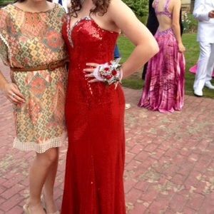 Red sequins mermaid prom dress