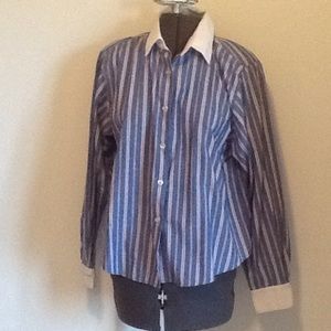 Long sleeve multi colored button down shirt.