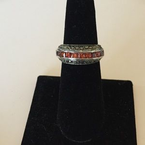 Marcasite Ring w/ Orange Stones in Center Row