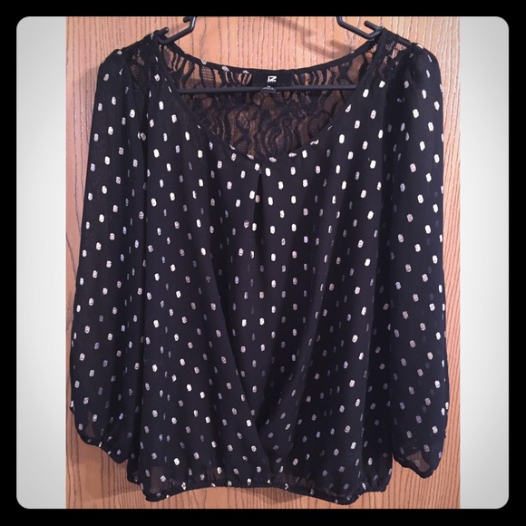 Black blouse with gold polka dots