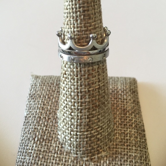 Crown Ring Set Rhodium Plated/Matte & Shiny Silver