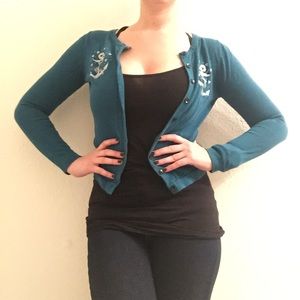 Teal anchor cardigan