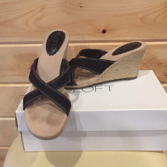 Ann Taylor Loft black wedge canvas sandals
