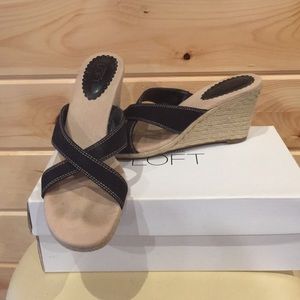 Ann Taylor Loft black wedge canvas sandals