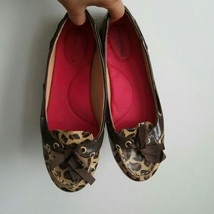 Sperry Top Siders brown leopard slip-on flats