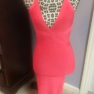 Coral sexy body con dress