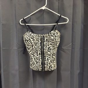 Black and White floral corsette style crop top