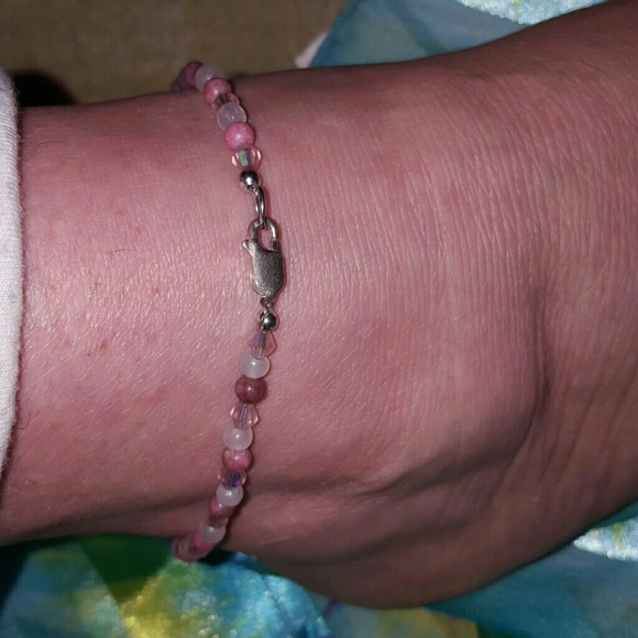 ⤵️⤵️ QUARTZ, RODONITE, SWAROVSKI CRYSTALS Anklet - Picture 2 of 3