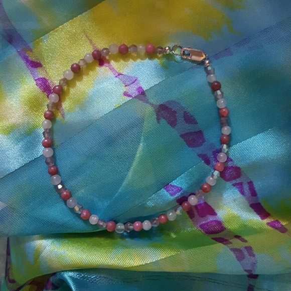⤵️⤵️ QUARTZ, RODONITE, SWAROVSKI CRYSTALS Anklet - Picture 3 of 3