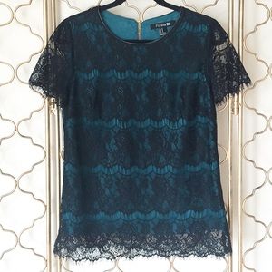 XXI Black & Teal Lace Top