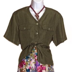 Short Sleeve Button Down Silk Blouse