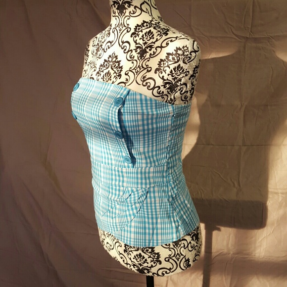 💥FLASH SALE💥Blue Checkered Pinup Corset Top - Picture 2 of 3