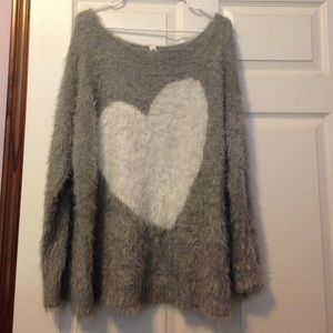 Bethany Mota fuzzy heart sweater.