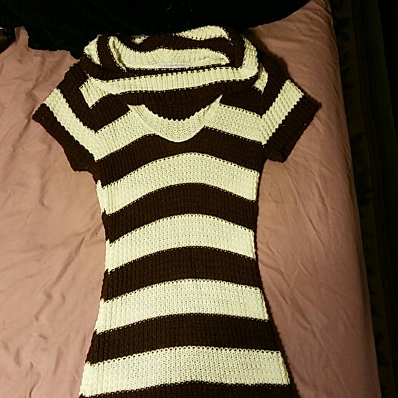 Brown and white striped sweater dress