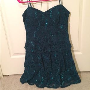Dark teal dress.