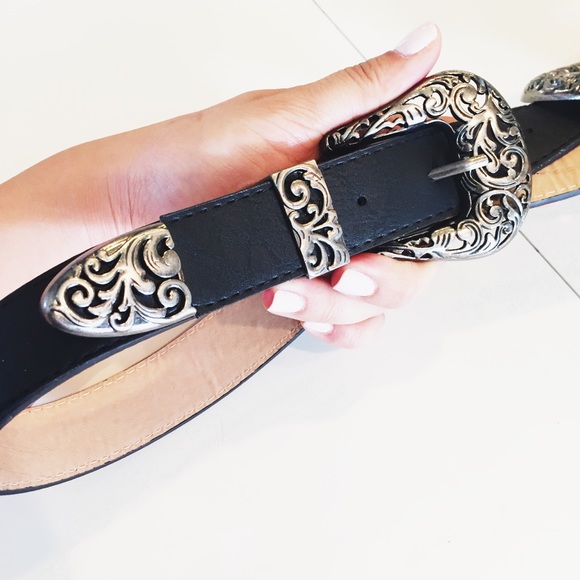 Vegan leather western Double buckle belt - Picture 2 of 2