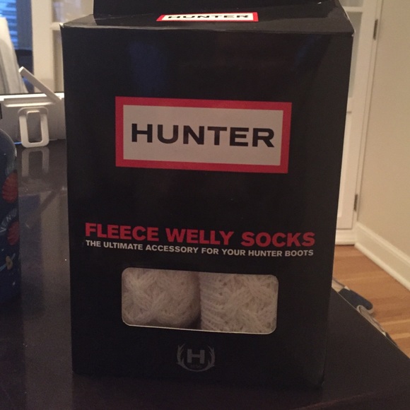 Tall cream fleece hunter welly socks.