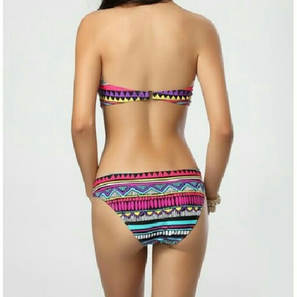 Rainbow Color Bandeau Bikini Set Colored Stripe Sw - Picture 2 of 3