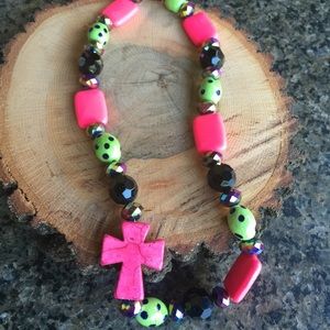 Big chunky artisan handmade necklace pink black